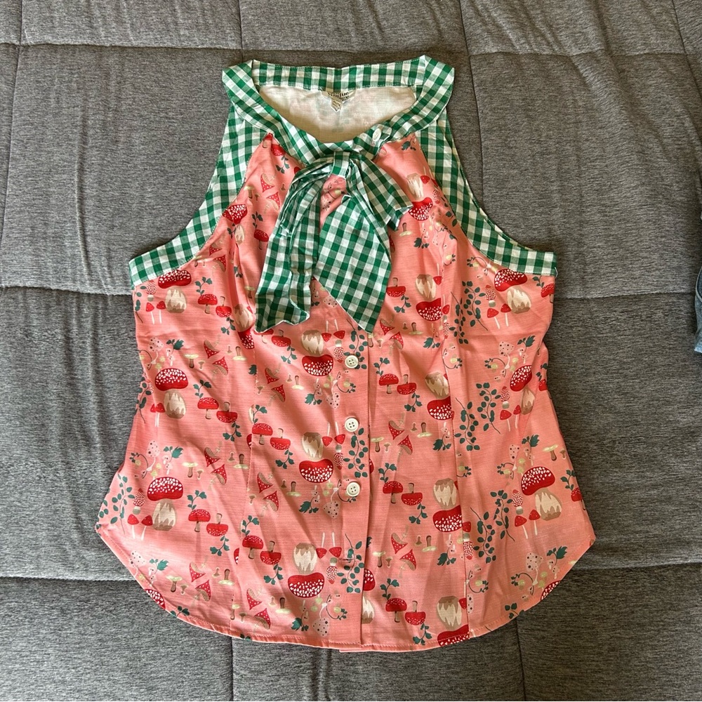 UNIQUE VINTAGE Bow Neck Mushroom Blouse